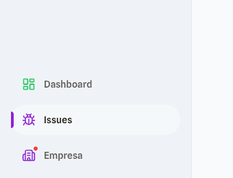Sidebar do app com menu Issues