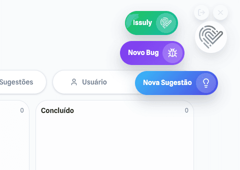 Menu da extensão com opções Novo Bug e Nova Sugestão